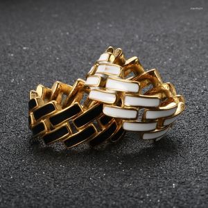 Cluster Rings Vintage Black And White Enamel Oil Dripping Geometry Stainless Steel Daily Party Jewelry For Women Men Splicing Ring Gift