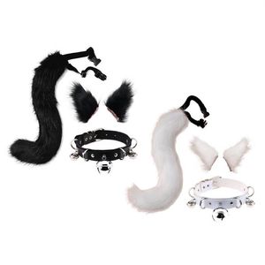 Plush Cat Ears Hair Clip Furry Wolf Tail With Faux Leather Bell Neck Choker Halsband Set Anime Animal Cosplay Costume Accessories163n