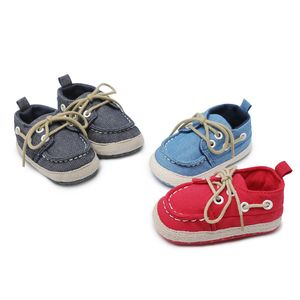 Bebek Bebek Kızlar İlk Yürüteç Yenidoğan Moda Tuval Sıradan Bebe Crib Ayakkabıları Dantel Yukarı Kılavuz geçirmez Bahar Potez 3 Çift Renkli Toptan
