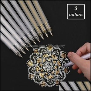 Höjare 0,6 mm Premium White Gel Pen Line Fine Tip Sketching Pennor för konstnärer Ding Design Illustration Art Supplies Gold Sier WJ0 DHXW7