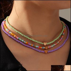 Perlenketten 3 Teil/satz Strand Sommer Candy Farbe Rocailles Perlen Freundschaft Schmuck Herz Charm Halsketten Schöne Frauen Kragen Halsband Boh Dhfmn