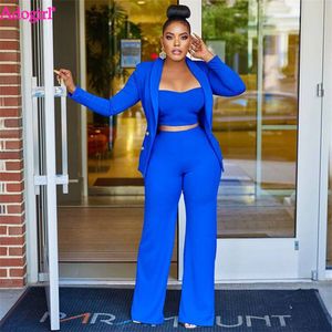 Women's Two Piece Pants Adogirl Women Blazer 3 Piece Sets Elegant Office Lady Business Suits Camisole Crop Top Long Sleeve Jacket Wide Leg Pants Outfits 220902