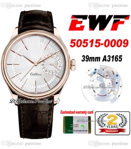 EWF Cellini Date 50519-0009 A3165 Automatic Mens Watch 39mm Rose Gold Silver Texture Dial Brown Leather Super Edition Watches Same Series Warranty Card Puretime E5