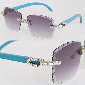 8200757 Endless Diamond Sonnenbrille, blaues Holz, randlos, Vintage-Damenholzbrille, berühmte Diamantschlifflinse, luxuriöse große Steine, für Männer und Frauen, Infinity-Brillen