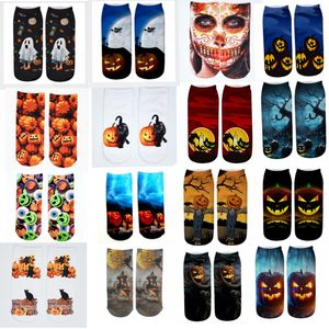 Halloween 3D Prind Meias para mulheres Pumpkin Bat Torthle Socks Cat Bruxa Cool Polyster Sock 35 Styles