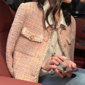 Damenanzüge, Blazer, koreanische Damenmode, weißer Tweed, Basic-Jackenmantel, Damenbekleidung, Oberbekleidung, Mäntel, Kanalstil, Anzug, abgeschnitten, gestreift, Kawaii OL 220902