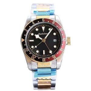 Adjust GMT Mens Watch Asia 2813 Automatic movement Black 42MM Luminous Brown Black Bezel Two tone gold strap wristwatch