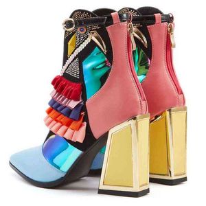 Boots High Heel Ankel Bling Novely S ruffles Party Kort f￶r kvinnor Be Toe Modern Runway Shoes Ethnic 220811