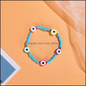 Charm Bracelets Mticolor Evil Eye Bracelet Set Lover Cute Summer Beach Jewelry Soft Polymer Clay Disc Elastic Bracelets Dhseller2010 Dh7Sh