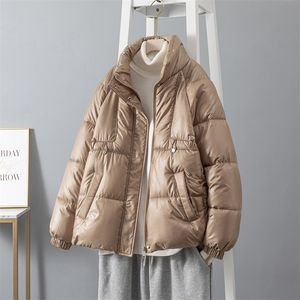 Womens Down Parkas Women Jacket Women Winter Parkas Feminino Jaquetas de algodão brilhante Stand Collar Casual Parka Coat de fêmea fora de moda 220902