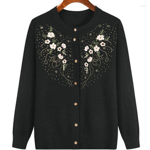 Women's Knits Women's & Tees Mujer Lady's Black Autumn Winter Cardigan Sweater Fashion Middle-aged Knitted Jumper Embroidered