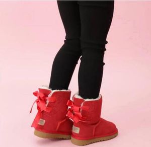 2024 New Classic Children 's Snow Boots 호주 어린이 소녀 Bailey 2 Bows 부츠 진짜 가죽 따뜻한 겨울 스노우 부츠 어린이 어린이 소년 면화 신발