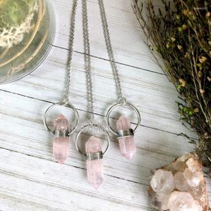Подвесные ожерелья NM39946 Розовая Кварц Серебряное хрустальное ожерель