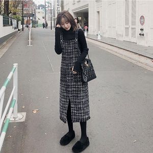 Vestidos de trabalho Terno da moda coreano Feminino Plaidar de inverno solto Tweed Saia Salia