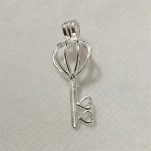 925 Silver Double Heart Love Key Locket Cage Sterling Silver Pearl Bead Pendant Fiting For DIY Fashion Armband Halsbandsmycken215m