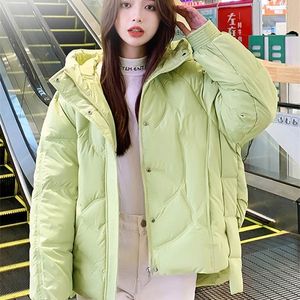 Womens Down Korean Style Winter Women Puffer Jacka Parkas huva överdimensionerade kvinnliga löst kappa bomullsajonerade ytterkläder kläder 220902