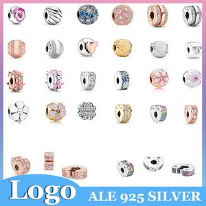 925 Gümüş Cazibe Boncuklar Shannagle Altın Mavi Pembe Diamond Yuvarlak Fan Kalp Yıldızı Çiçek Klip Boncuk Fit Pandora Charms Bilezik Diy Takı Aksesuarları