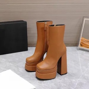 Meduza Aevitas Intrico Leather Tall Platform Ankle Boots Sidan blixtlås kvadrat tå block klackar stövlar chunky lyxdesigner runningsskor för kvinnor fabrikskor