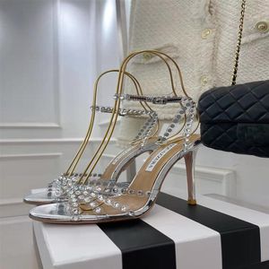 Wholesale crystal clear heels for sale - Group buy New Season Aquazzura Shoes Tequila Sandals Sparkling Party Italy Clear Pvc Crystals Stiletto Heel Wedding Bride254j