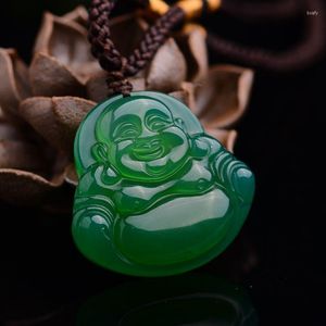 Collane a pendente jourceige verde colore calcedony ride Buddha Lucky Fine intaglio Collana