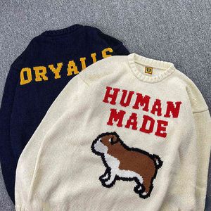 メンズパーカースウェットヒューマンメイドニットプルオーバープリント犬男性女性日本のカジュアルヒューマンメイドセーターT220901