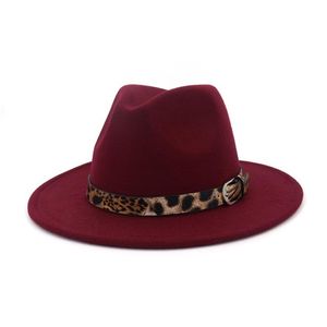 Новая шерстяная федора шляпа Хокинс почувствовал широкую кепку женщин мужчины джазовая церковь крестный отец Панама с леопардовой кожаной пояс Q
