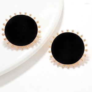 Dangle Earrings Aensoa Korean Black Enamel Big Round Alloy Stud for Sun Geometric Statementファッションジュエリーパーティーギフト