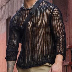 Męskie koszulki Inderun Men Mesh T Shirt przezroczyste O-Neck Long Rleeve Men Ubranie Streetwear Sexy Party Nightclub Camisetas 5xl 7 220902