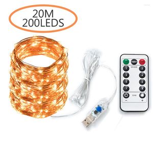 Christmas Decorations 20m LED Fairy Strip Lights USB Powered Operated With IR Remote 8 Mode Twinkle Copper Wire String For Tree Decor