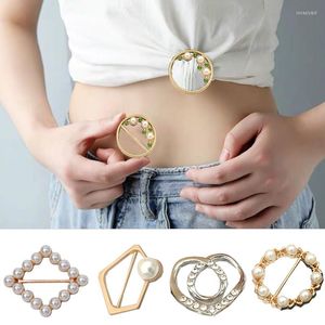 Belts Fashion Corner Hem Waist Knotted Fixed Buckle Accessories Woman Pearl Button Metal T-shirt Decor Silk Scarf Decorative