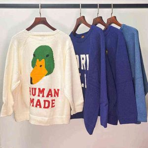 Erkek Hoodies Sweatshirts İnsan Yapımı Örme Kükreme Büyük Boy Erkek Kadınlar Yeşil Baş Ördek Baskı İnsan Yapımı Kazak T220901