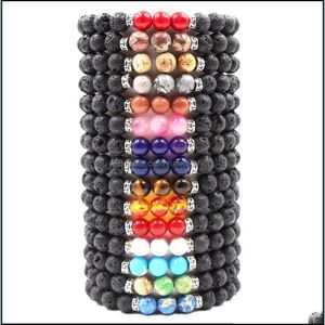 Charm Bracelets Vairous Colors Natural Black Lava Stone Beads Elastic Bracelet Essential Oil Diffuser Volcanic Rock Bead Dhseller2010 Dhqec