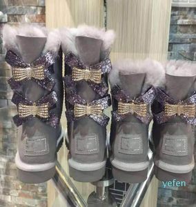 Australia Stivali da neve Tubo centrale Moda Scarpe da donna in cotone caldo Bowknot Drill Racchette da neve