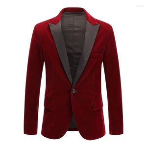 Ternos masculinos Blazers masculinos 2022 Spring Velvet Wine Red Black Fashion Leisure Terne Jacket Wedding Groom Slim Fit Blazer