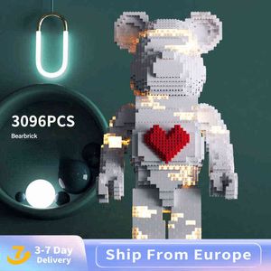 Block blockerar kreativa idéer älskar våldsamt björn 73 cm stor bearbrick -modell med lätta byggstenar tegel leksaker barn jul födelsedagspresent t220901