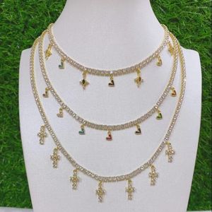 Pendant Necklaces 5PCS Mini CZ Heart Pendants For Women Bijoux Cross Dainty Gold Multilayer Choker Necklace Female Jewelry Gift