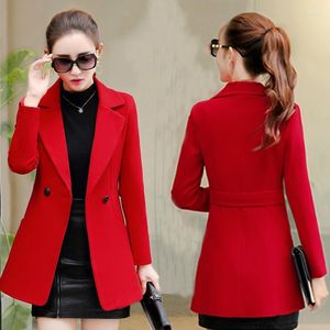 Mulheres femininas Blends Women Coat fêmea coreana Autumn Red Mulheres de casacos e jaquetas 2022 Overcoat Mulher Jaqueta Casaco Feminino