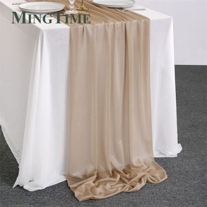 Table Runner Light Brown Sheer Chiffon Luxury Solid Rustic Boho Wedding Party Bridal Shower Birthday Christmas Decorations 220902