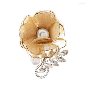 Broches Flor de gaze fina fofa para mulheres elegantes jóias de alfinetes de roupas de jogo