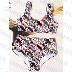 Letter Plaid Swimwear Womens Tank Top Swimsuit High Waist Ladies Bathing Suit