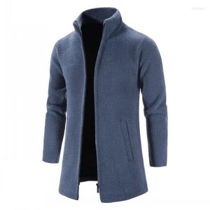 Maglioni da uomo Cardigan con collo alla coreana da uomo Lungo maglione lavorato a maglia con cerniera intera Cappotto invernale leggero e caldo Maglione Capispalla slim fit Maglieria