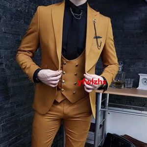 Customize tuxedo One Button Handsome Peak Lapel Groom Tuxedos Men Suits Wedding/Prom/Dinner Man Blazer Jacket Pants Tie Vest W1133