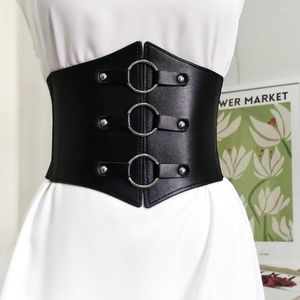 Bustiers Corsets Gothic Plus Wide Black Belt Faux Leather Elastic Corset Fashion Punk Girls Dress Shirts Clothes Descoration