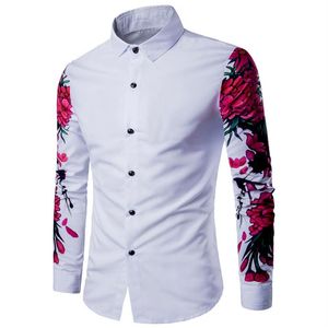 Yeni Tasarım Dar Kesim Rahat Gömlekler toptan satış-2017 yeni varış adam gömlek desen tasarımı uzun kollu çiçek çiçekleri baskı ince fit adam rahat gömlek moda erkekler gömlekler2117