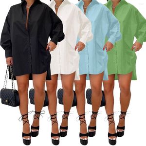 Vestidos casuais Mulheres Mini vestido de camisa reta Botão de manga comprida