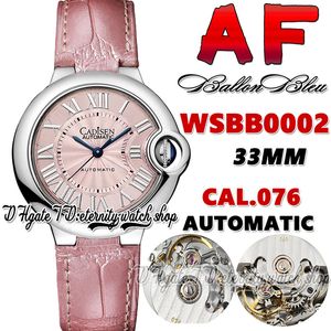 AF WAFBS0002 CAL.076 Automatisk mekanisk kvinnoklocka 33mm rosa textur Dial Roman Markers Steel Case Leather Strap 2022 Super Version Ladies Eternity Watches