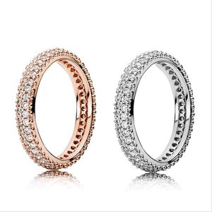 バンドリング100 SterlingSier Rings with Cubic zircon Original Box for Pandora Fashion Ring Valentines Day Rose Gold Wedding Wome Dhoiy