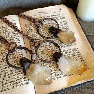 Pendant Necklaces NM35253 Raw Citrine Rough Crystal Necklace Large Healing Crystals Jewelry Copper Electroformed