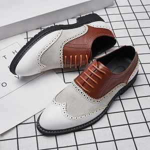 Brogue Shoes Men Shoes Classic British PU Stitching Faux Suede Pointed Toe Lace Fashion Business Casual Wedding Daily AD107