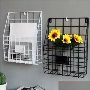 Hooks Rails Hooks Rails Metal Decorative Storage Basket Wallmontered Grid Hanging Rack Spaper Magazine File Iron Office Home Decor Dhchk